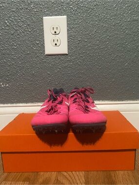 Nike Pink Track Spikes with Navy Accents